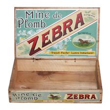 Ancienne boîte publicitaire en bois vide / Mine de Plomb Zebra / Dessin