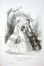 GRAVURE DE MODE JOURNAL DES DEMOISELLES  1855 DESSIN DE PAUQUET