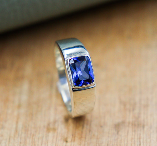 Bague homme saphir - , argent