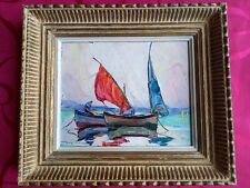 tableau ancien marine  sig Elie Bernadac *tombée du jour a CANNES*  1913-1999
