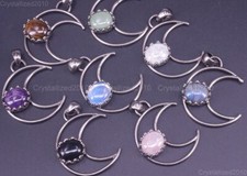 Pierre précieuse naturelle croissant de lune, pendentif de guérison Chakra...