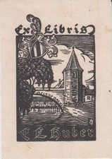 Ex-libris Ernest HUBER (Haguenau, 1910 - Strasbourg, 2006)