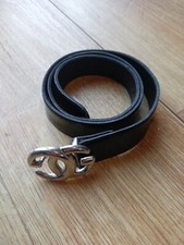 Ceinture noire Gucci Vintage Cuir véritable boucle argentée en tres bon état