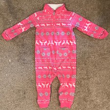 Carter's Girls One-Piece Fleece Pajamas - Pink Winter Deer - 18m