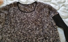 PULL CHINE NOIR/BLANC EN BOUCLETTE,  LAUREN VIDAL TAILLE L, ETAT NEUF