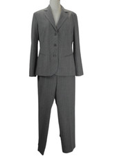 Tailleur pantalon en flanelle gris clair aux fines rayures bleu taille 42 de che