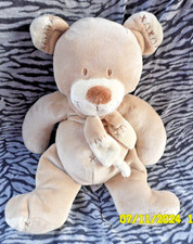P💗 NICOTOY DOUDOU PELUCHE OURS BEIGE MARRON CROIX ECHARPE BILLES 25CM ETAT NEUF