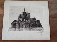 Très belle eau forte représentant une vue du Mont-Saint-Michel - Signé
