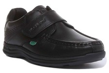 KICKERS Reasan Crochet Et Boucle Jeunes Hommes Cuir Shoes IN Noir Taille UK 3 -