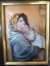 SUPERBE EMAIL émaux de LIMOGES signé P.BONNET - VIERGE A L'ENFANT -MATERNITE TBE