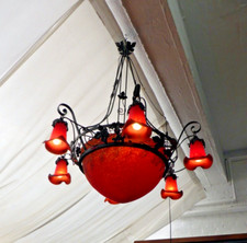 Lustre en pâte de verre et fer forgé  deco feuilles de vigne et raisins- No Daum