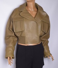 Balmain Femme Marron Veste Motard 100% Cuir Solide Poche Bomber Court Sz Fr 36