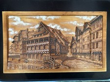 Panneau sculpté bas relief Signé Paysage Vue Alsace