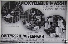 PUBLICITÉ ORFÈVRERIE WISKEMANN INXYDABLE MASSIF BATTERIE DE CUISINE