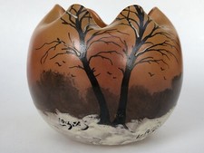 Superbe ancien VASE BOULE ART NOUVEAU signé LEGRAS décor émaillé neige hiver