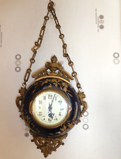 Superbe Pendule Murale Cartel Bronze Doré porcelaine bleu cobalt et or XIXème