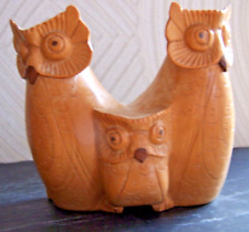 Chouette Famille Statuette Figurine en Bois 3 Hiboux Collection oiseaux