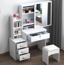 Coiffeuse Miroir Tabouret Station De Maquillage Chambre Enfant Blanc Reb