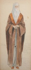 Tableau ancien costume fille théâtre design gouache femme musulmane signé