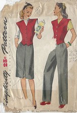 Patron De Couture Vintage 1945 Jupe-Pantalon-Gilet B34"-W28" (11)
