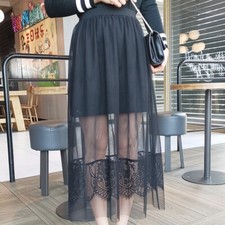 Femme Maille Dentelle Jupon Jupe Pur Midi sous-Jupe Demi Combinaisons Trapèze