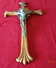 ANCIEN GRAND  CRUCIFIX ETAIN ET BOIS 50CM JESUS CROIX