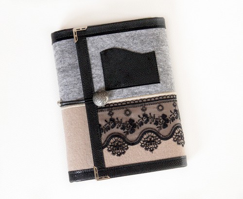 Gray beige lace felt - felt, a5