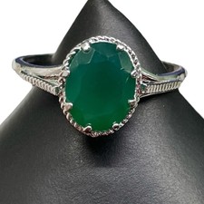 Vert Naturel Onyx Bague 925 Argent Massif Coupe Ovale Pierre Précieuse Bijoux