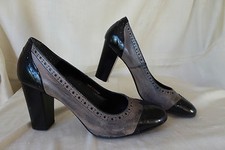 Escarpins bouts ronds Cuir Bicolore noir taupe vieilli T  39 CARMENS TBE