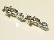 BELLES BOUCLES D'OREILLES DORMEUSES ANCIENNES 1900 en ARGENT avec PIERRE BLANCHE