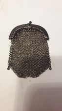 Petit porte monnaie  mini  bourse    aumoniere 1900 argente cotte de maille 