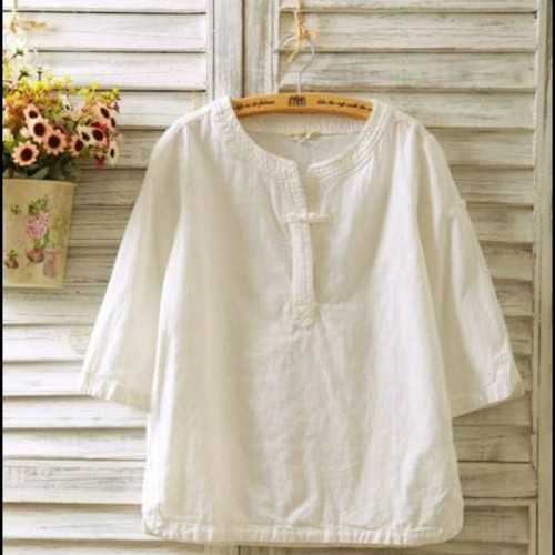 Femme coton lin col - col, v