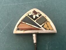 Épingle A Chapeau Art Nouveau Marqueterie Mosaïque Paille Double Face Ancienne