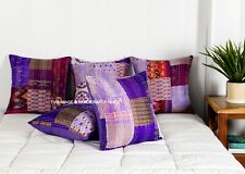Décorative Oreiller Jeté Indien Patchwork Kantha Coussin Housse Soie Violet