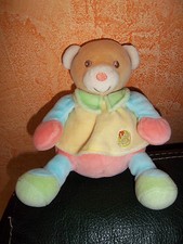 Doudou Peluche Bestever Ours Beige Bleu Vert Robe Jaune 14 cm