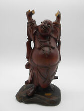 22 Cm CHINE : SCULPTURE / STATUE EN BOIS DIEU BOUDDHA RIEUR 