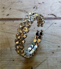 BRACELET flexible CRISTAUX SWAROVSKI PLAQUE OR BLANC double rangs  VINTAGE BR78