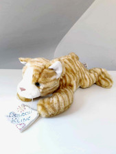 Peluche/Doudou Chat Allongé Blanc Roux/Orange Tigré/Rayé 33cm  - Anna Club Plush