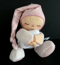 77. DOUDOU PELUCHE CHICCO BEBE LUTIN ENDORMI ROSE MARRON COUSSIN BLANC BON ETAT