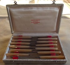 12 couteaux anciens lames inox manches couleur ivoire dans leur coffret