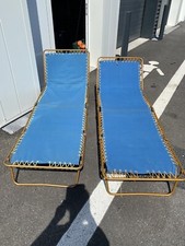 2 Lit De camp pliable Chaise Longue Lafuma Bleu Vintage Élastique Hs