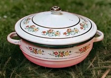 Ancienne Soupière En Tôle Émaillée décor fleurs