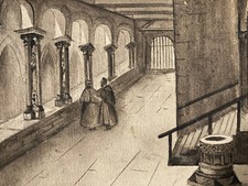 beau dessin Main Encre Architecture Art Ancien Cloître Rodez Religion 1850