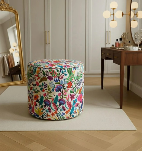 Colorful floral round ottoman - colorful,