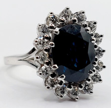 Bague marguerite vintage or blanc 18k saphir 2,94 carats, 0,80 carat de diamant