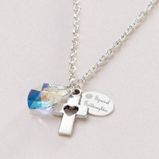 Gravé Étiquette Collier Avec Cristal Coeur & Croix. Religieux Bijoux. Neuf