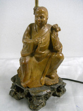?? ANCIENNE LAMPE PIERRE DURE LARD SCULPTÉE BOUDDHA STATUE DIVINITÉ CHINESE