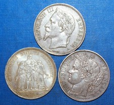 Lot, 3 superbes écus argent (5 Francs Cérès, Napoléon III & hercule)