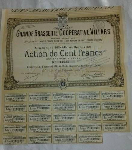 Action titre brasserie villars - brasserie,