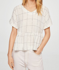 Joli Haut Mango 100%Lin Carreaux Blanc Cassé Noir T.M NEUF+ETIQUETTE